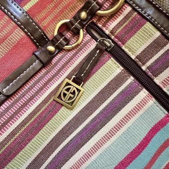 Giani Bernini Multi Compartment Striped Vegan Handbag Zipper & Magnetic Snap EUC - Picture 6 of 11